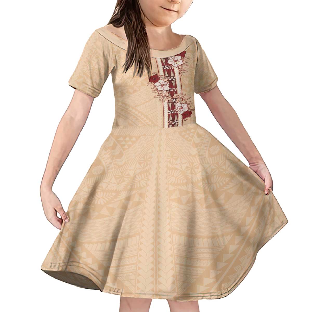 Tonga Language Week Family Matching Off The Shoulder Long Sleeve Dress and Hawaiian Shirt Hibiscus Tongan Ngatu Pattern