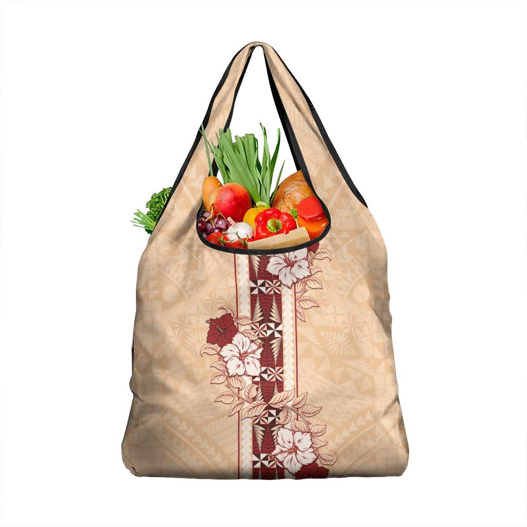 Tonga Language Week Grocery Bag Hibiscus Tongan Ngatu Pattern