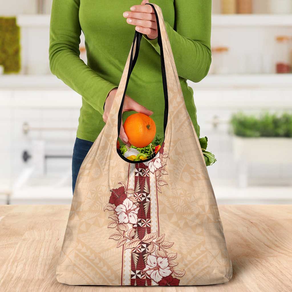 Tonga Language Week Grocery Bag Hibiscus Tongan Ngatu Pattern