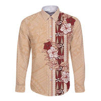 Tonga Language Week Long Sleeve Button Shirt Hibiscus Tongan Ngatu Pattern