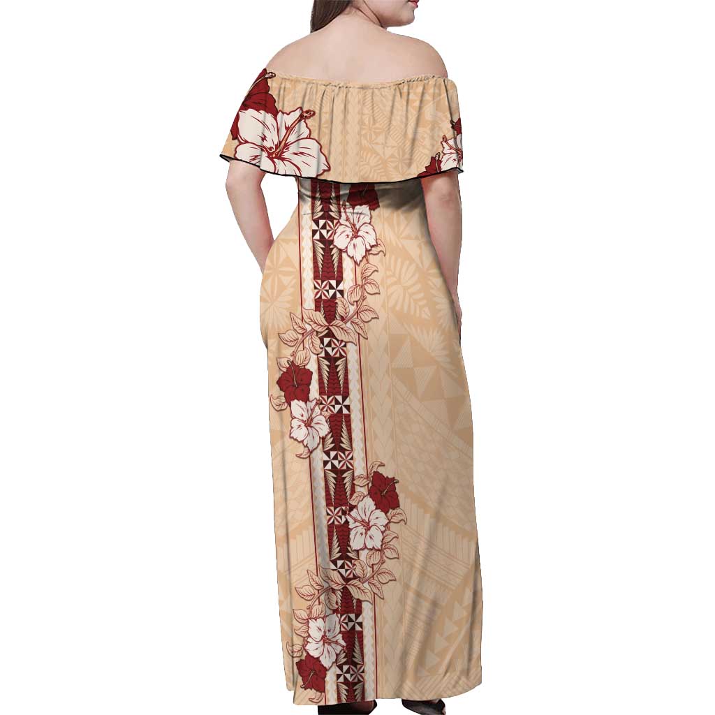 Tonga Language Week Off Shoulder Maxi Dress Hibiscus Tongan Ngatu Pattern