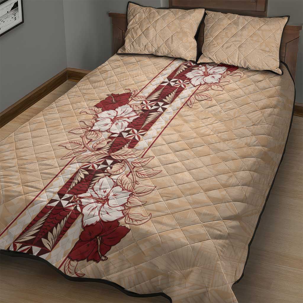 Tonga Language Week Quilt Bed Set Hibiscus Tongan Ngatu Pattern