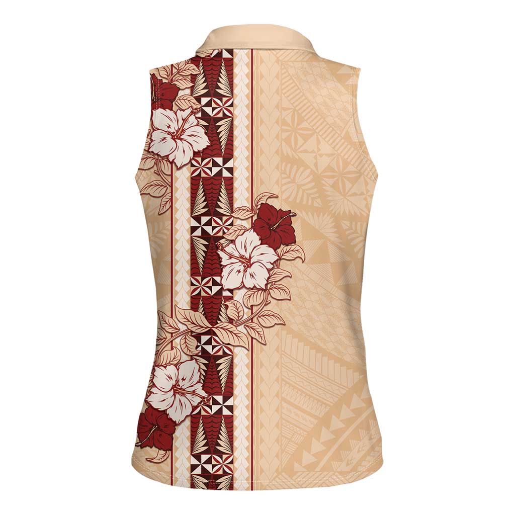 Tonga Language Week Women Sleeveless Polo Shirt Hibiscus Tongan Ngatu Pattern