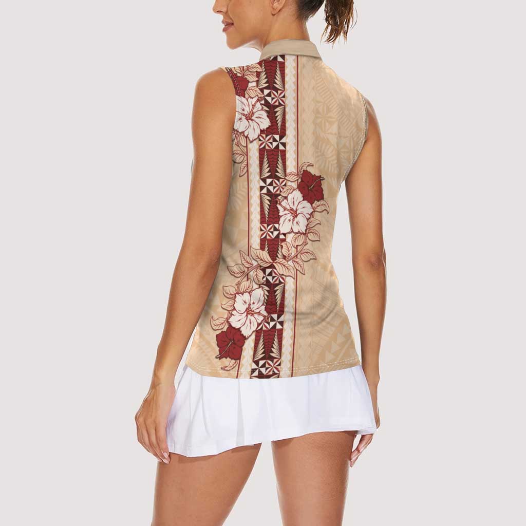 Tonga Language Week Women Sleeveless Polo Shirt Hibiscus Tongan Ngatu Pattern