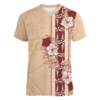 Tonga Language Week Women V-Neck T-Shirt Hibiscus Tongan Ngatu Pattern