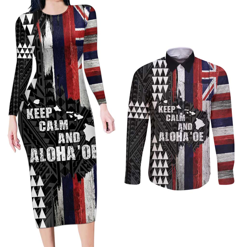 Hawaii 1959 Statehood Day Couples Matching Long Sleeve Bodycon Dress and Long Sleeve Button Shirt Classic Style