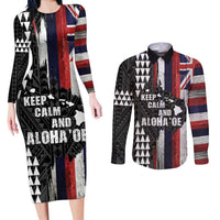 Hawaii 1959 Statehood Day Couples Matching Long Sleeve Bodycon Dress and Long Sleeve Button Shirt Classic Style