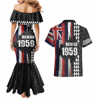 Hawaii 1959 Statehood Day Couples Matching Mermaid Dress and Hawaiian Shirt Classic Style