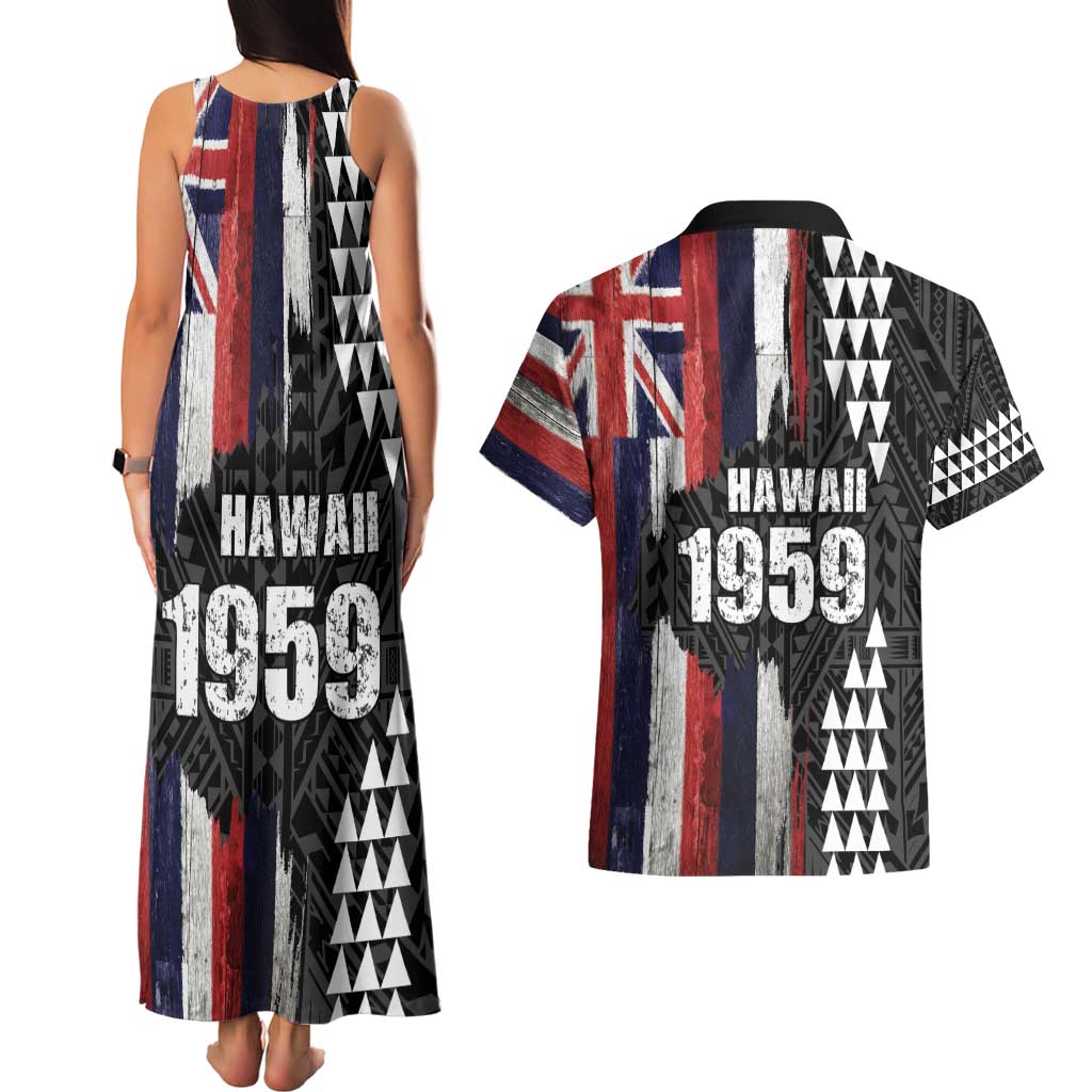 Hawaii 1959 Statehood Day Couples Matching Tank Maxi Dress and Hawaiian Shirt Classic Style