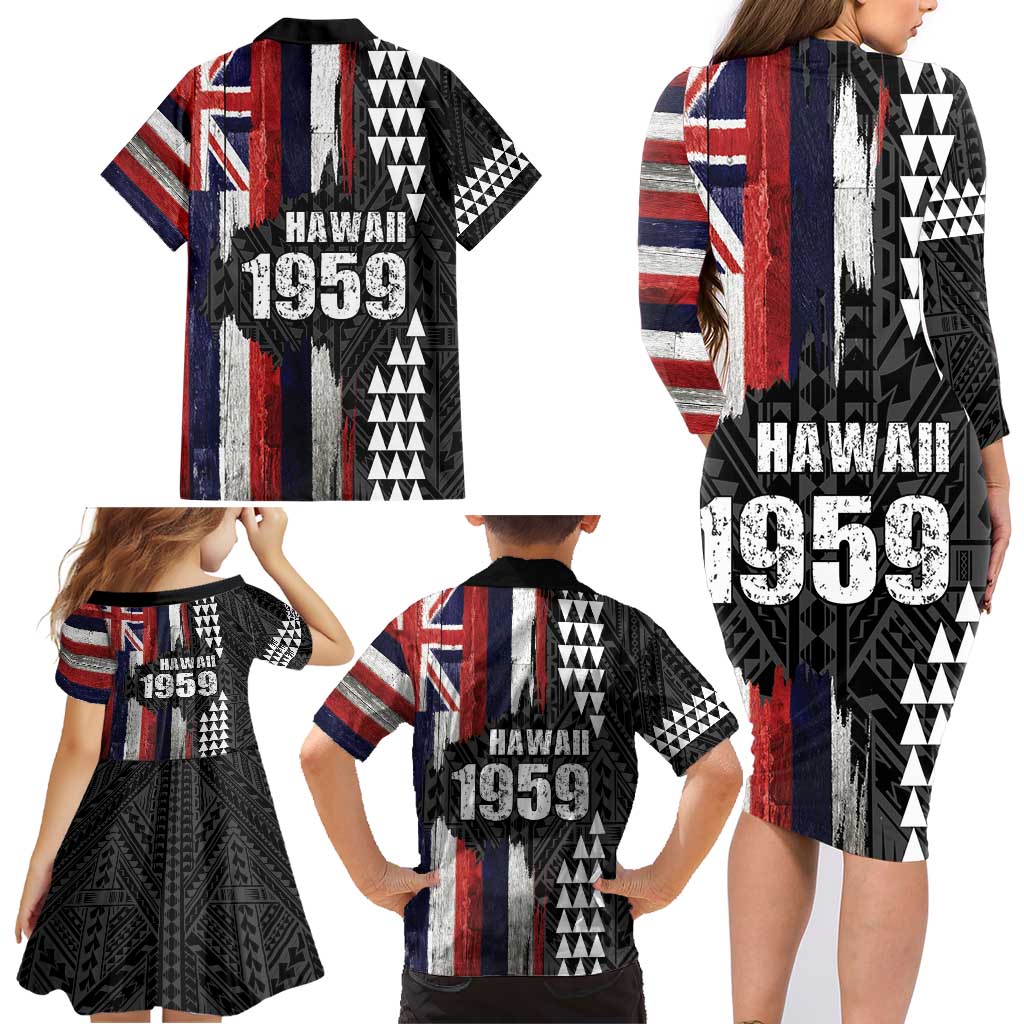 Hawaii 1959 Statehood Day Family Matching Long Sleeve Bodycon Dress and Hawaiian Shirt Classic Style LT05 - Polynesian Pride