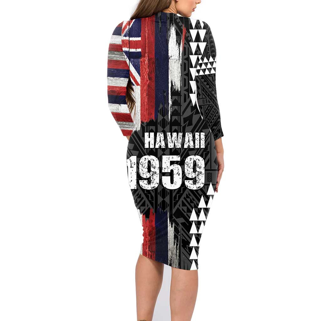 Hawaii 1959 Statehood Day Family Matching Long Sleeve Bodycon Dress and Hawaiian Shirt Classic Style LT05 - Polynesian Pride