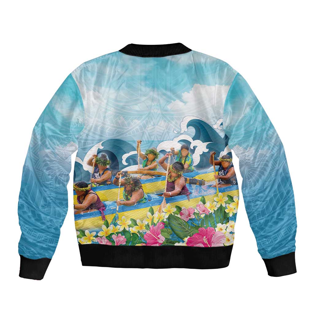 Hawaii Outrigger Canoe Race Bomber Jacket Polynesian Style Watercolor Style