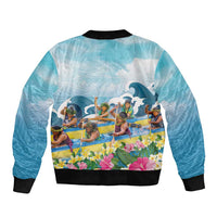 Hawaii Outrigger Canoe Race Bomber Jacket Polynesian Style Watercolor Style