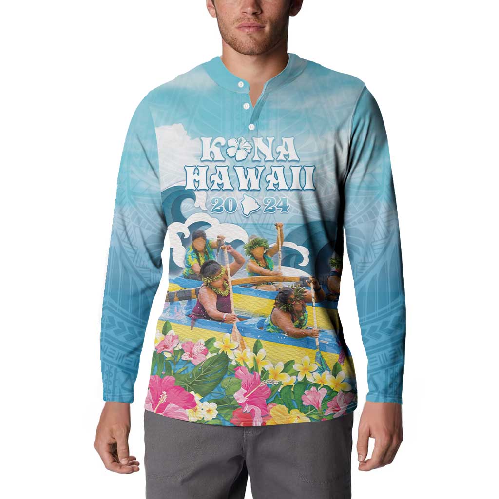 Hawaii Outrigger Canoe Race Button Sweatshirt Polynesian Style Watercolor Style