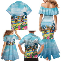 Hawaii Outrigger Canoe Race Family Matching Mermaid Dress and Hawaiian Shirt Polynesian Style Watercolor Style