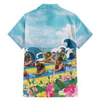 Hawaii Outrigger Canoe Race Family Matching Off Shoulder Short Dress and Hawaiian Shirt Polynesian Style Watercolor Style