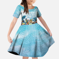 Hawaii Outrigger Canoe Race Family Matching Puletasi and Hawaiian Shirt Polynesian Style Watercolor Style LT05 Daughter's Dress Blue - Polynesian Pride