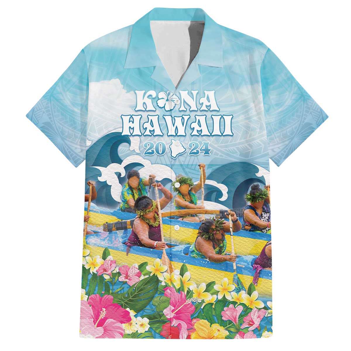Hawaii Outrigger Canoe Race Family Matching Puletasi and Hawaiian Shirt Polynesian Style Watercolor Style LT05 Dad's Shirt - Short Sleeve Blue - Polynesian Pride