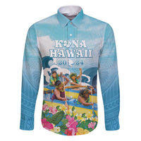 Hawaii Outrigger Canoe Race Family Matching Puletasi and Hawaiian Shirt Polynesian Style Watercolor Style LT05 Dad's Shirt - Long Sleeve Blue - Polynesian Pride