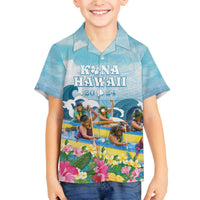 Hawaii Outrigger Canoe Race Family Matching Puletasi and Hawaiian Shirt Polynesian Style Watercolor Style LT05 Son's Shirt Blue - Polynesian Pride
