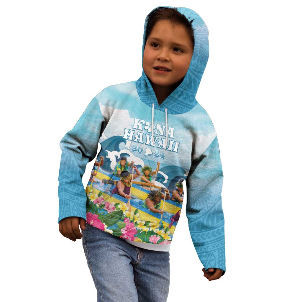 Hawaii Outrigger Canoe Race Kid Hoodie Polynesian Style Watercolor Style