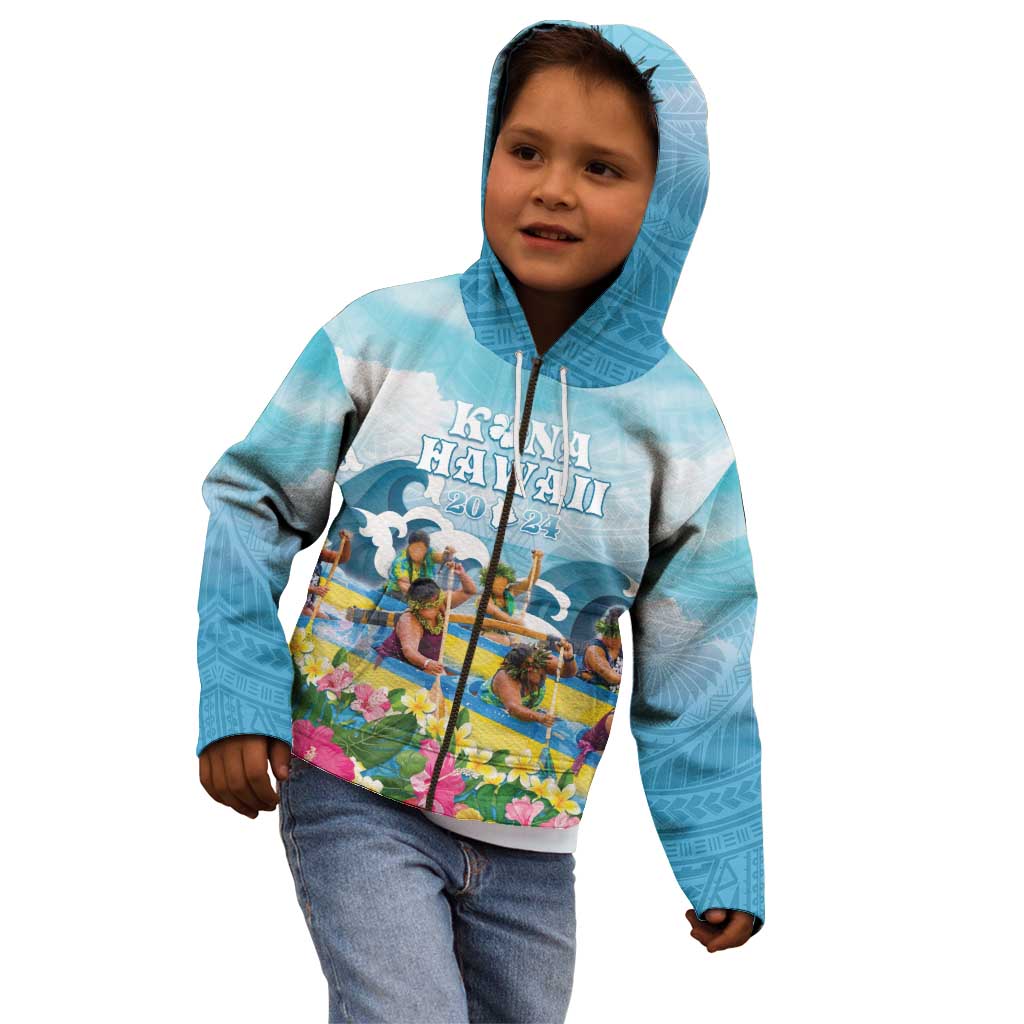 Hawaii Outrigger Canoe Race Kid Hoodie Polynesian Style Watercolor Style