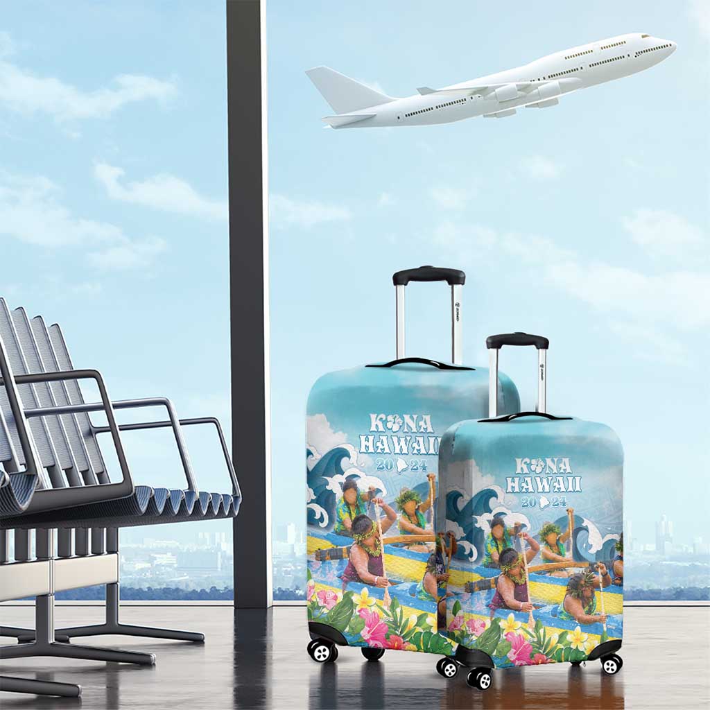 Hawaii Outrigger Canoe Race Luggage Cover Polynesian Style Watercolor Style