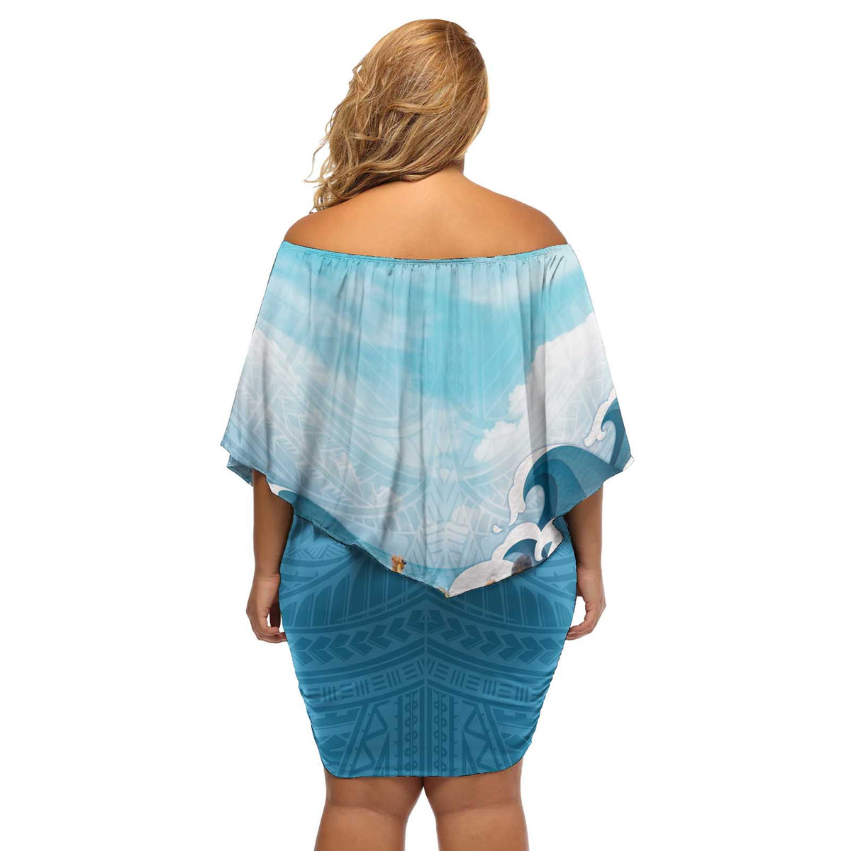 Hawaii Outrigger Canoe Race Off Shoulder Short Dress Polynesian Style Watercolor Style