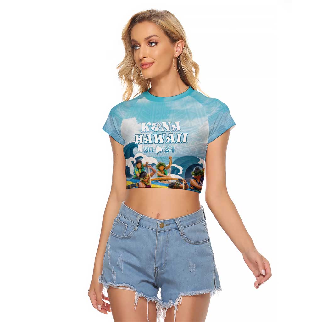 Hawaii Outrigger Canoe Race Raglan Cropped T Shirt Polynesian Style Watercolor Style