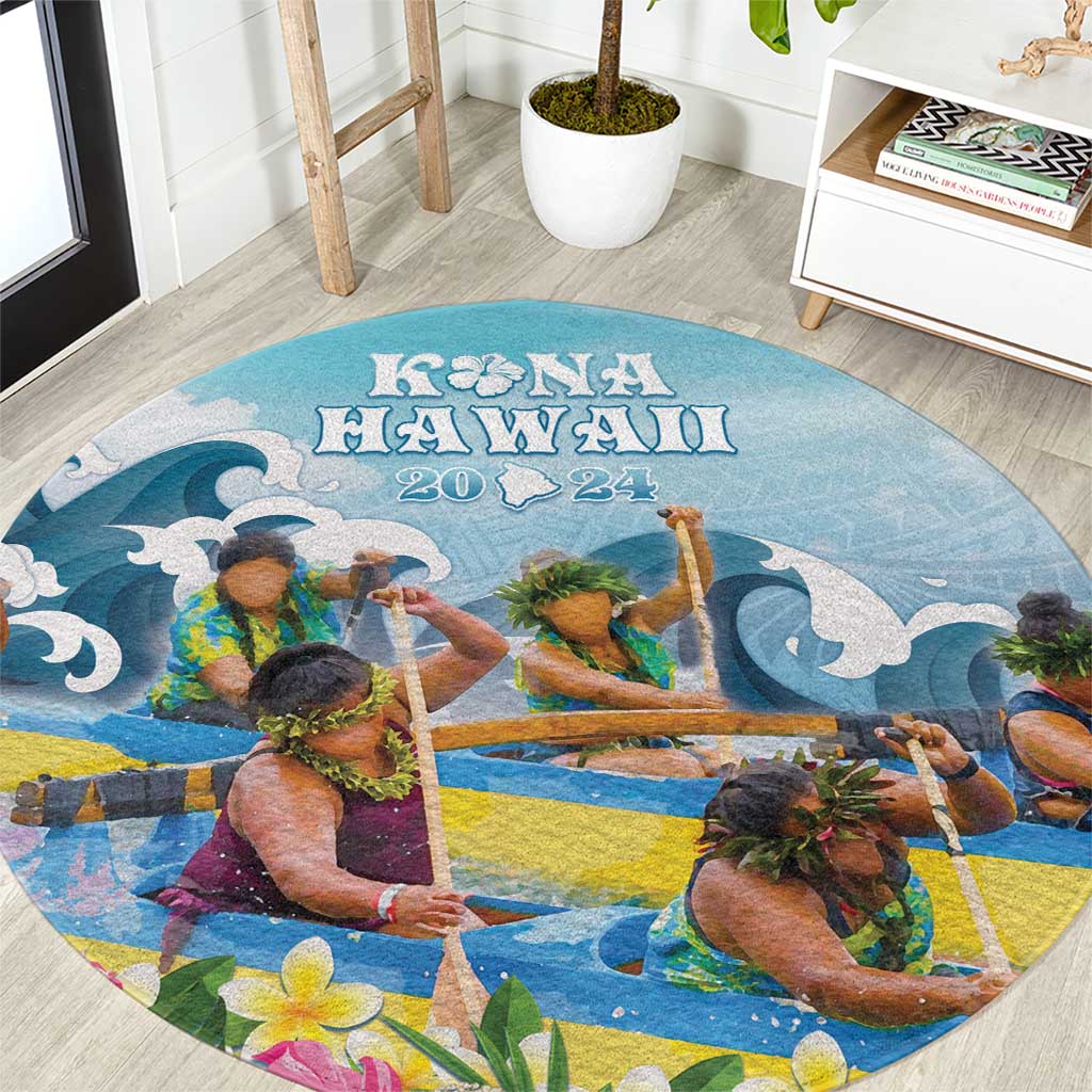 Hawaii Outrigger Canoe Race Round Carpet Polynesian Style Watercolor Style