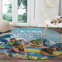 Hawaii Outrigger Canoe Race Round Carpet Polynesian Style Watercolor Style