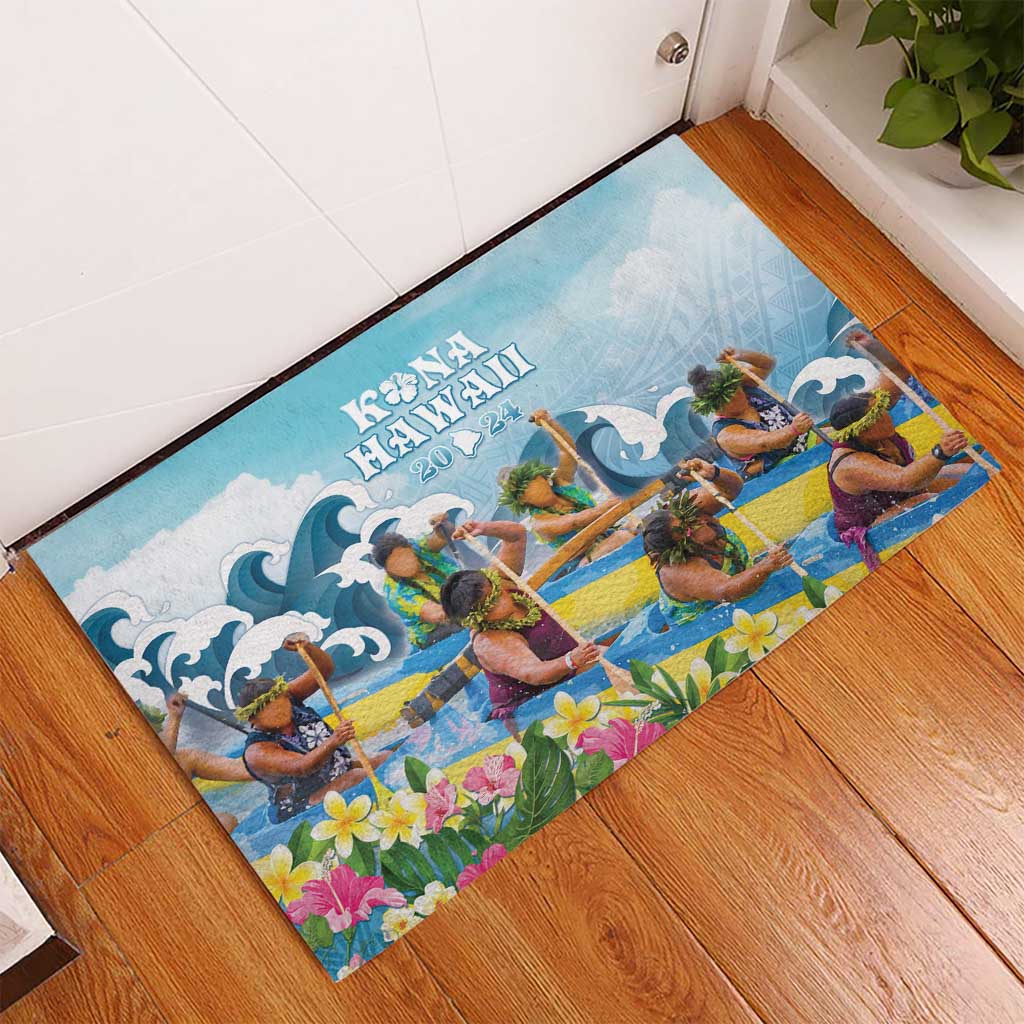 Hawaii Outrigger Canoe Race Rubber Doormat Polynesian Style Watercolor Style