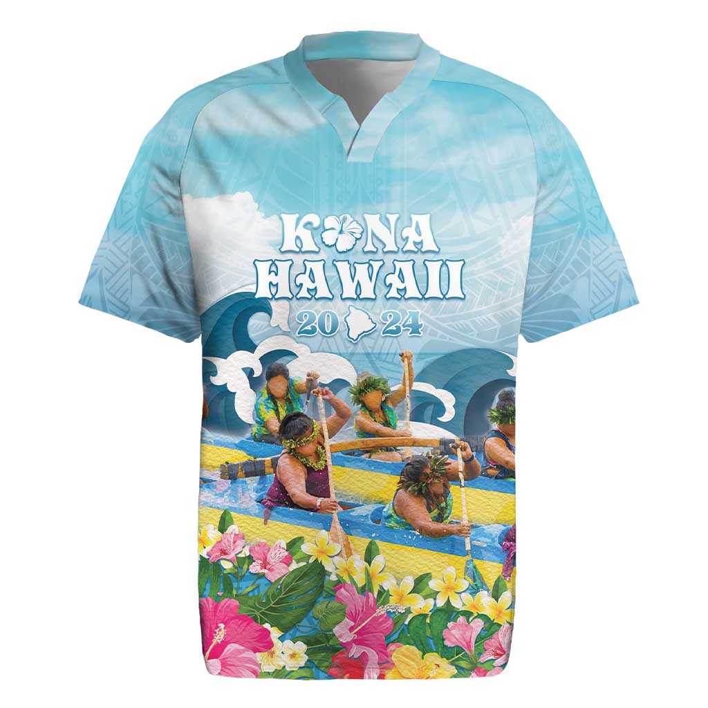 Hawaii Outrigger Canoe Race Rugby Jersey Polynesian Style Watercolor Style