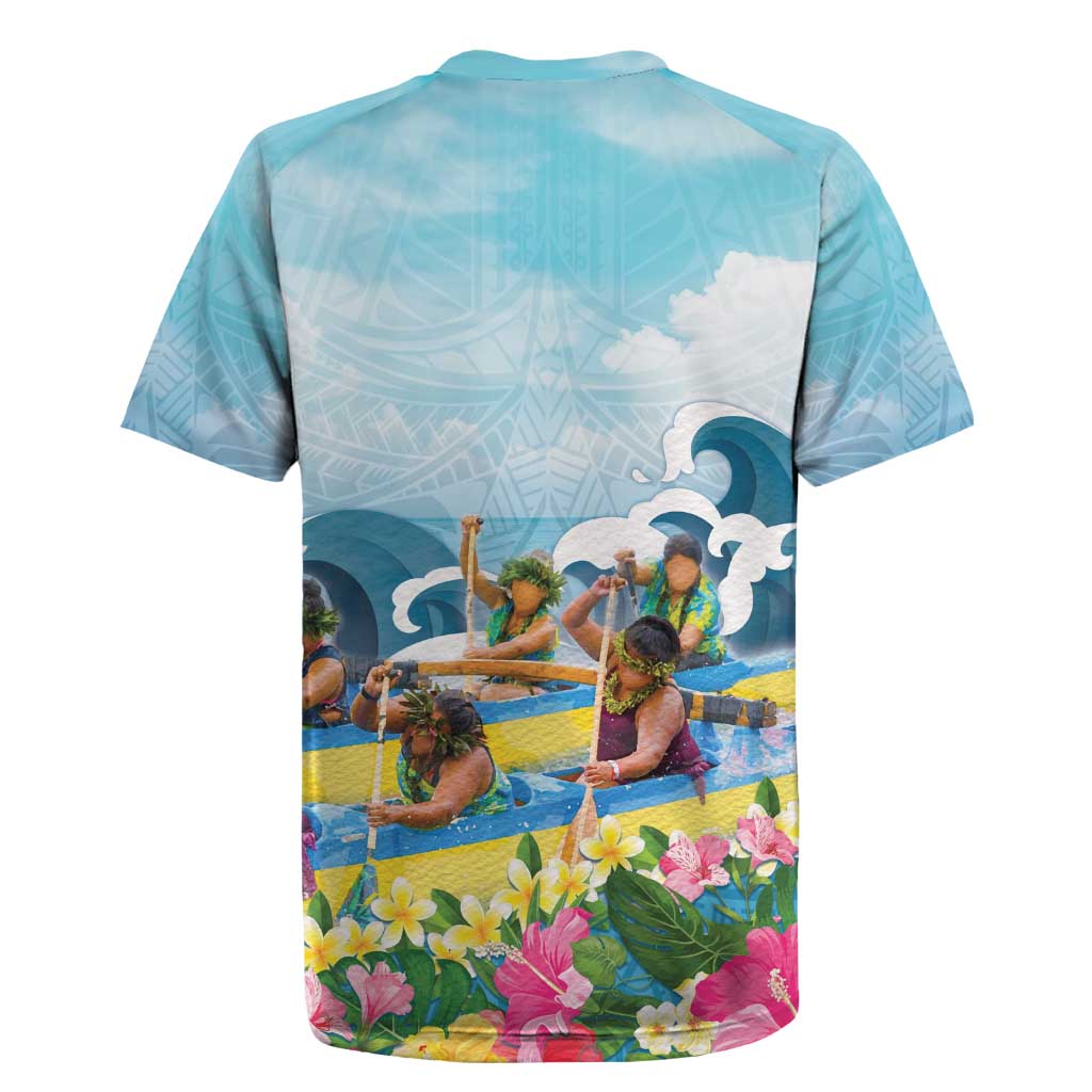 Hawaii Outrigger Canoe Race Rugby Jersey Polynesian Style Watercolor Style