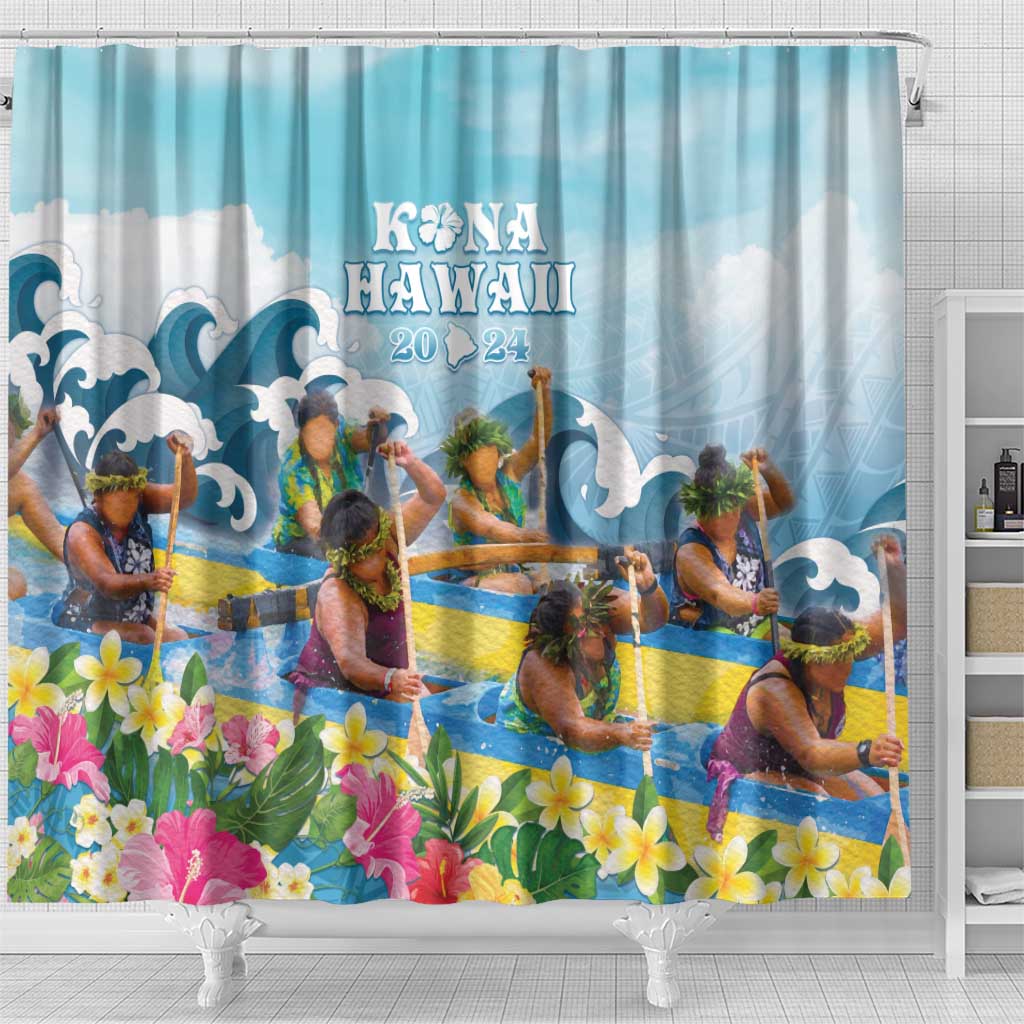 Hawaii Outrigger Canoe Race Shower Curtain Polynesian Style Watercolor Style