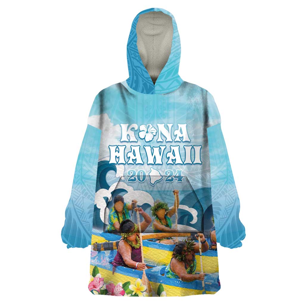 Hawaii Outrigger Canoe Race Wearable Blanket Hoodie Polynesian Style Watercolor Style