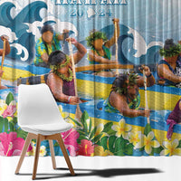 Hawaii Outrigger Canoe Race Window Curtain Polynesian Style Watercolor Style