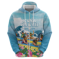 Hawaii Outrigger Canoe Race Zip Hoodie Polynesian Style Watercolor Style