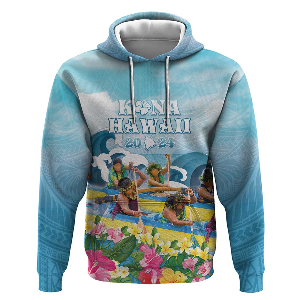 Hawaii Outrigger Canoe Race Zip Hoodie Polynesian Style Watercolor Style