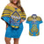 Personalised Tuvalu Independence Day Couples Matching Off Shoulder Short Dress and Hawaiian Shirt Coat Of Arms With Polynesian Dolphin Tattoo