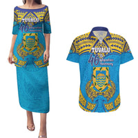 Personalised Tuvalu Independence Day Couples Matching Puletasi and Hawaiian Shirt Coat Of Arms With Polynesian Dolphin Tattoo