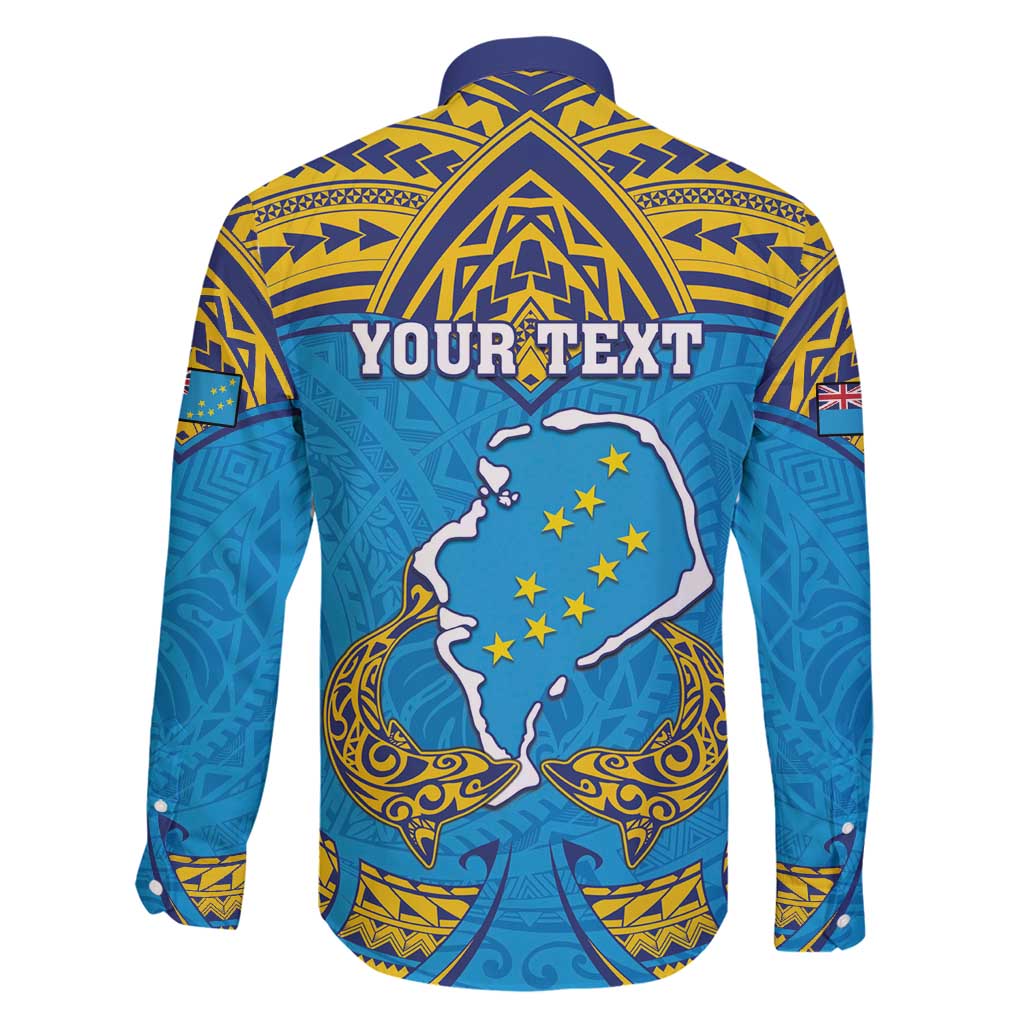 Personalised Tuvalu Independence Day Family Matching Mermaid Dress and Hawaiian Shirt Coat Of Arms With Polynesian Dolphin Tattoo