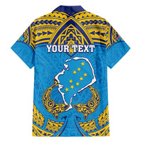 Personalised Tuvalu Independence Day Family Matching Short Sleeve Bodycon Dress and Hawaiian Shirt Coat Of Arms With Polynesian Dolphin Tattoo