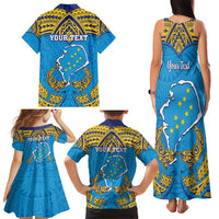 Personalised Tuvalu Independence Day Family Matching Tank Maxi Dress and Hawaiian Shirt Coat Of Arms With Polynesian Dolphin Tattoo
