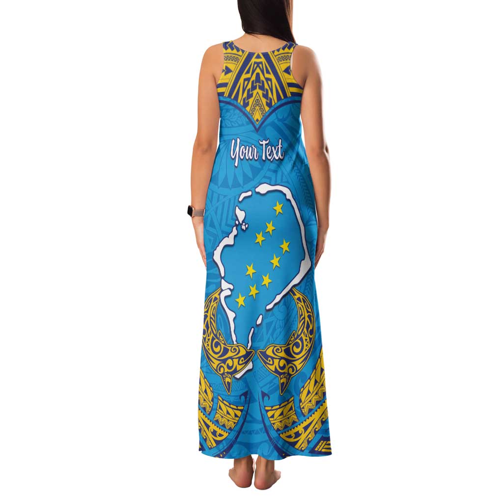 Personalised Tuvalu Independence Day Family Matching Tank Maxi Dress and Hawaiian Shirt Coat Of Arms With Polynesian Dolphin Tattoo