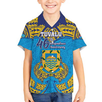 Personalised Tuvalu Independence Day Kid Hawaiian Shirt Coat Of Arms With Polynesian Dolphin Tattoo