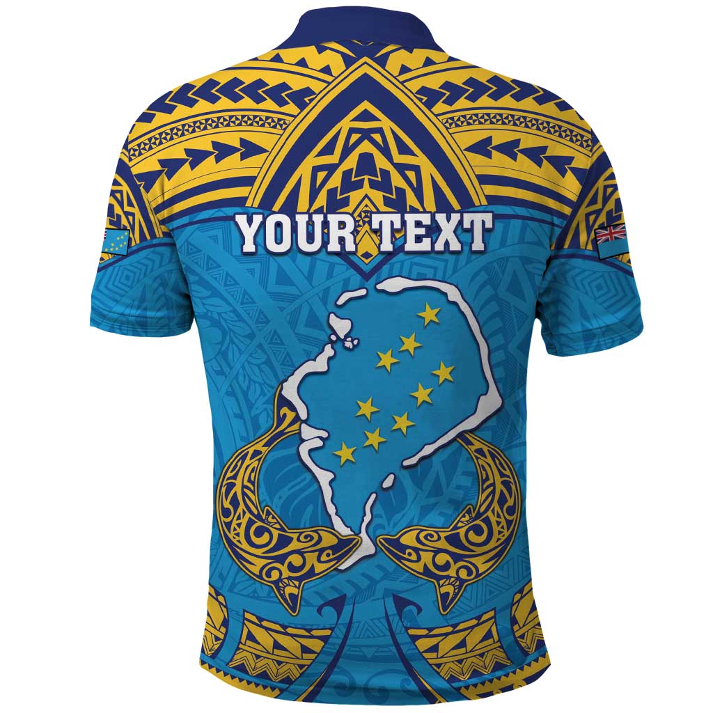 Personalised Tuvalu Independence Day Polo Shirt Coat Of Arms With Polynesian Dolphin Tattoo