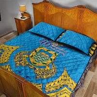 Tuvalu Independence Day Quilt Bed Set Coat Of Arms With Polynesian Dolphin Tattoo