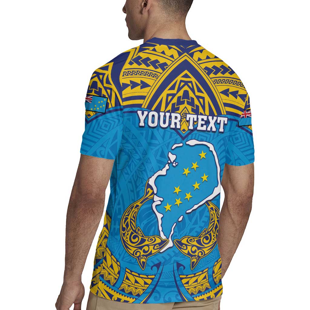 Personalised Tuvalu Independence Day Rugby Jersey Coat Of Arms With Polynesian Dolphin Tattoo