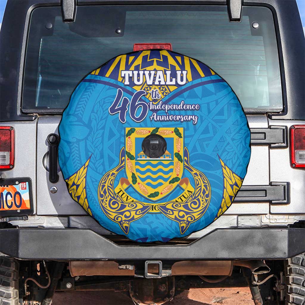 Tuvalu Independence Day Spare Tire Cover Coat Of Arms With Polynesian Dolphin Tattoo